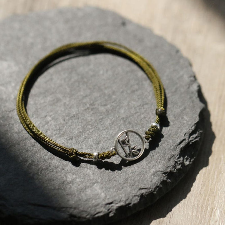 Buddha Stones Pulsera de Cuerda de Suerte de Bambú de Plata Esterlina 925