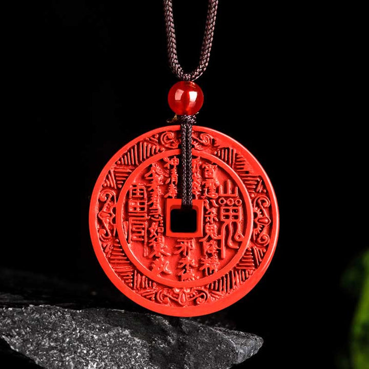 Buddha Stones Collar Bendición Colgante de Collar de Cinnabar Natural Diseño Bagua Gastar Dinero Montaña Fantasmas