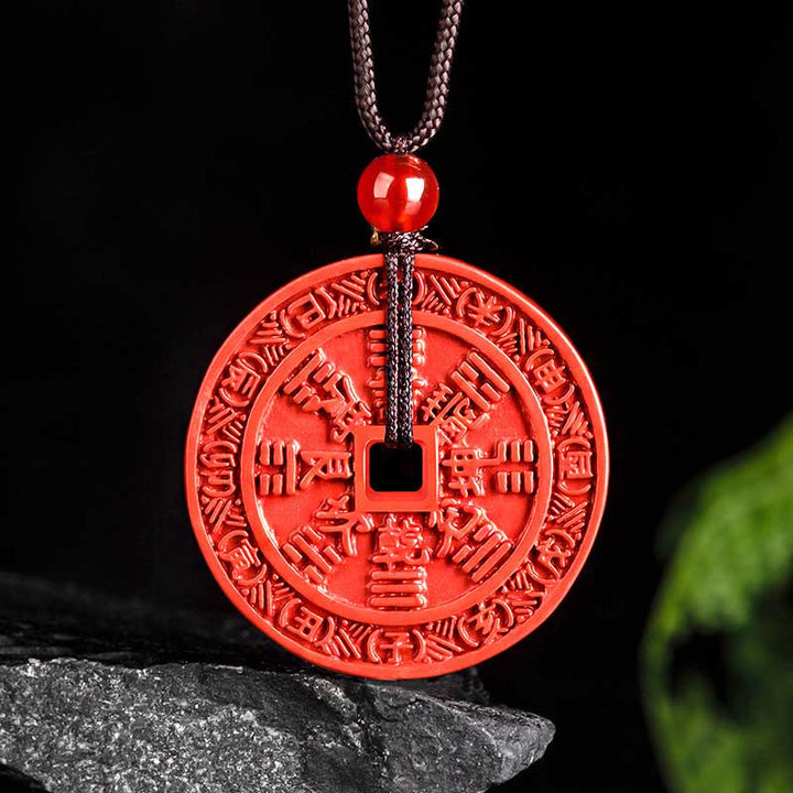 Buddha Stones Collar Bendición Colgante de Collar de Cinnabar Natural Diseño Bagua Gastar Dinero Montaña Fantasmas