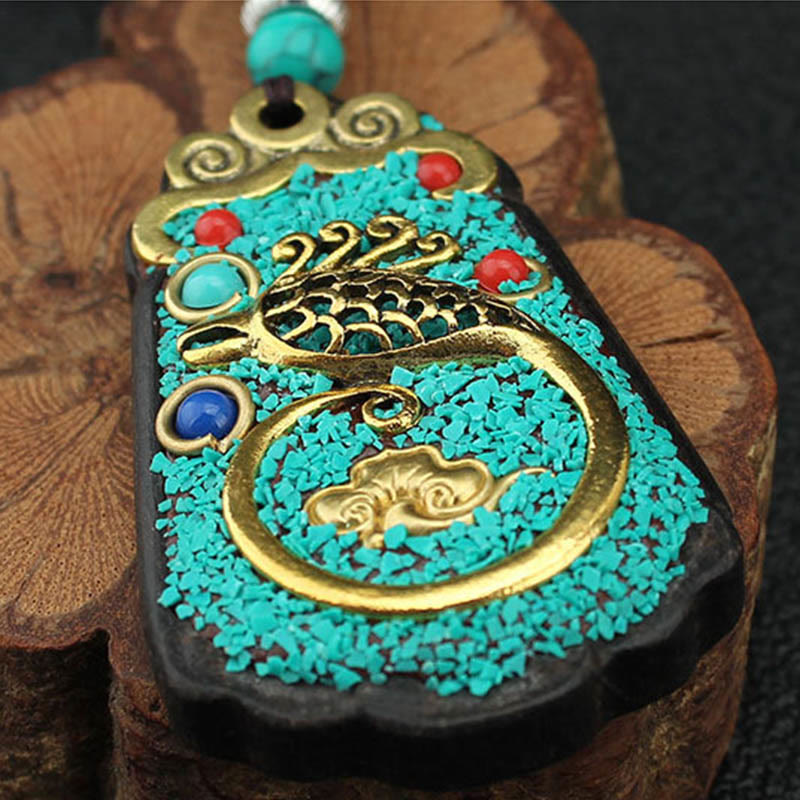 Buddha Stones Tibet Dios de la Riqueza Árbol del Dinero Fénix Dorado Thangka Colgante Collar de Ébano Paz