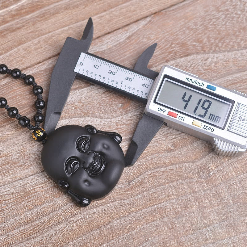 Buddha Stones Collar Colgante de Purificación de Buda Riéndose de Obsidiana Negra Natural