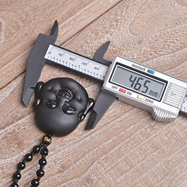 Buddha Stones Collar Colgante de Purificación de Buda Riéndose de Obsidiana Negra Natural