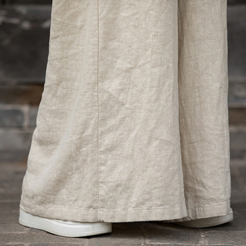 Buddha Stones Vestido Midi de Lino hecho a mano con botones de rana y teñido anudado Pantalones de Pierna Ancha con Bolsillos - image 37