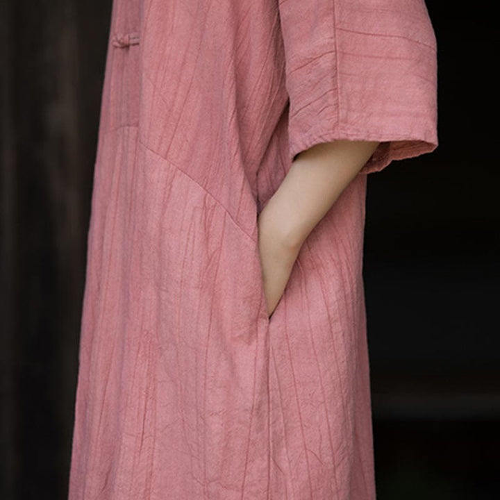 Buddha Stones Vestido Midi de Lino hecho a mano con botones de rana y teñido anudado Pantalones de Pierna Ancha con Bolsillos - image 21