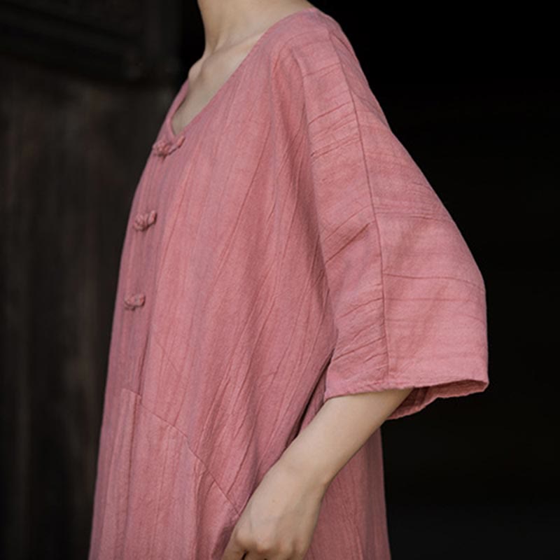 Buddha Stones Vestido Midi de Lino hecho a mano con botones de rana y teñido anudado Pantalones de Pierna Ancha con Bolsillos - image 20