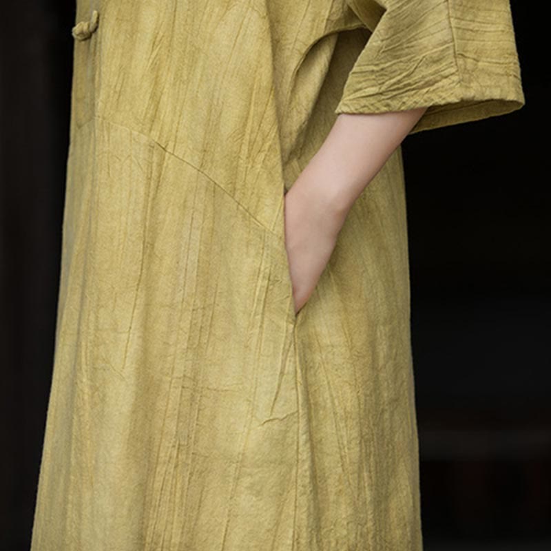 Buddha Stones Vestido Midi de Lino hecho a mano con botones de rana y teñido anudado Pantalones de Pierna Ancha con Bolsillos - image 30