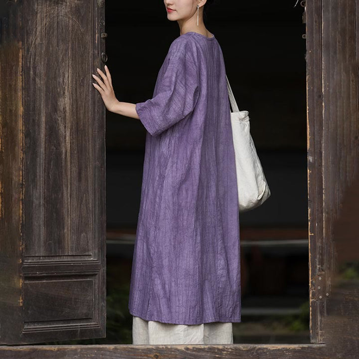 Buddha Stones Vestido Midi de Lino hecho a mano con botones de rana y teñido anudado Pantalones de Pierna Ancha con Bolsillos - image 9