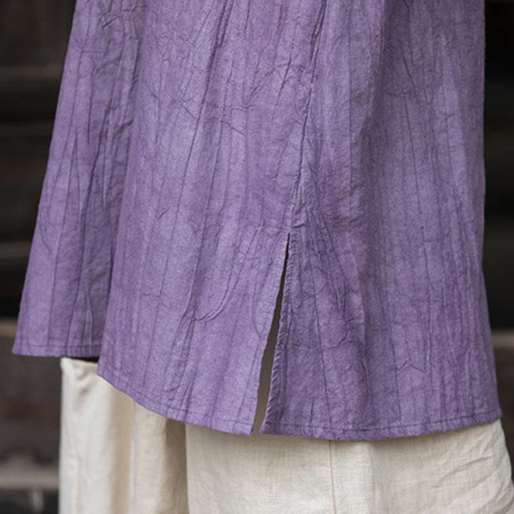 Buddha Stones Vestido Midi de Lino hecho a mano con botones de rana y teñido anudado Pantalones de Pierna Ancha con Bolsillos - image 11