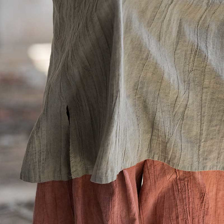 Buddha Stones Cami sin mangas con botones de rana y vestido midi Pantalones anchos de lino y ramio con bolsillos - image 17