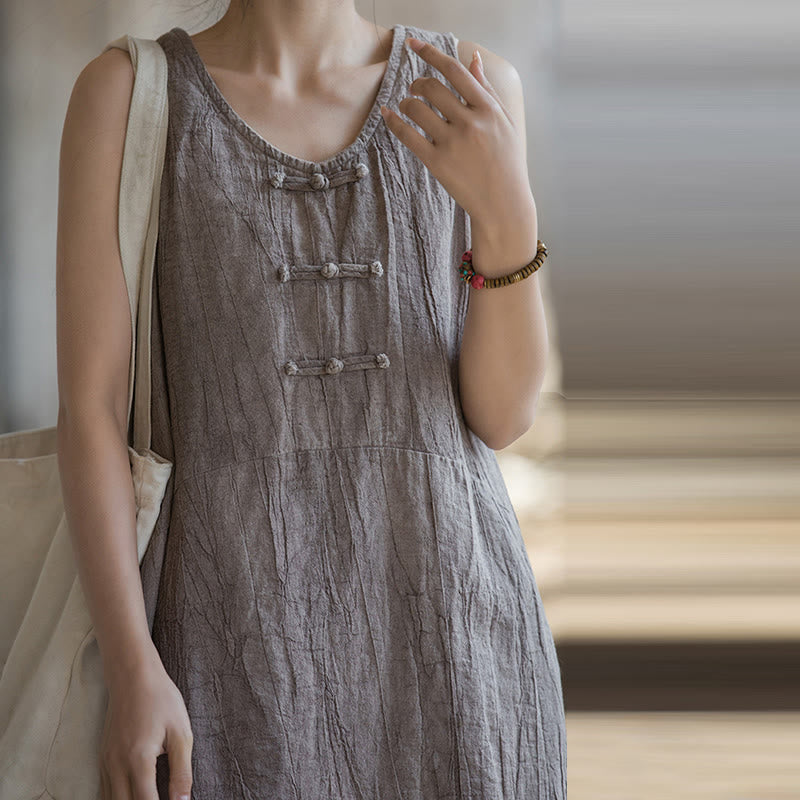 Buddha Stones Cami sin mangas con botones de rana y vestido midi Pantalones anchos de lino y ramio con bolsillos - image 32