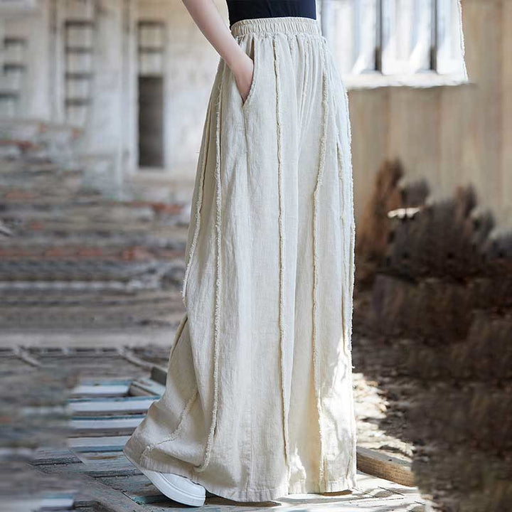 Buddha Stones Cami sin mangas con botones de rana y vestido midi Pantalones anchos de lino y ramio con bolsillos - image 35