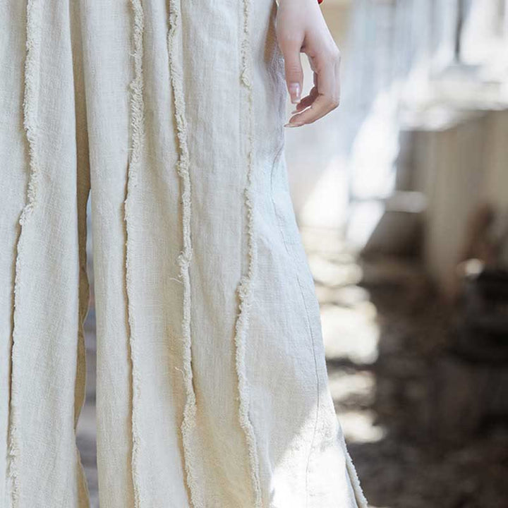 Buddha Stones Cami sin mangas con botones de rana y vestido midi Pantalones anchos de lino y ramio con bolsillos - image 37