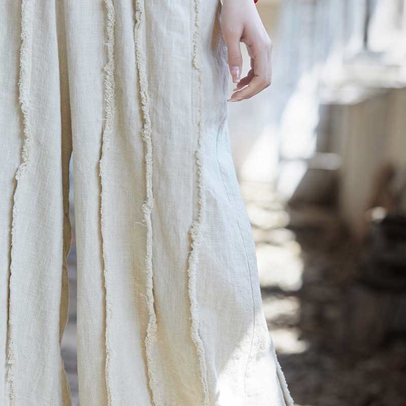 Buddha Stones Cami sin mangas con botones de rana y vestido midi Pantalones anchos de lino y ramio con bolsillos - image 37