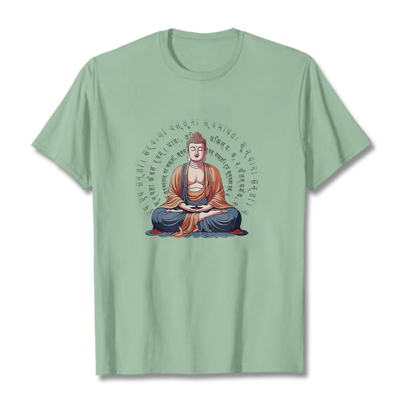 Buddha Stones Sánscrito Corazón Sutra La Forma No Es Otra Que Vacío Camiseta - Verde pálido - 2XL - image 15