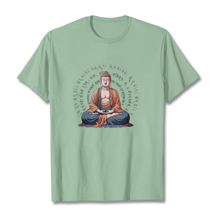 Buddha Stones Sánscrito Corazón Sutra La Forma No Es Otra Que Vacío Camiseta - Verde pálido - 2XL - image 15