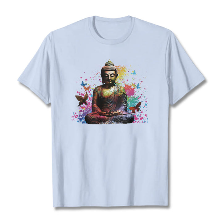 Camiseta de meditación de Buda con mariposa colorida volando Buddha Stones - Cian claro - 2XL - image 18