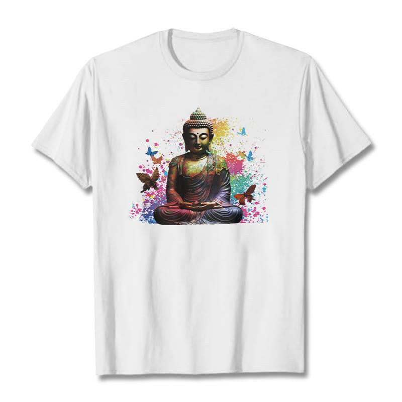Camiseta de meditación de Buda con mariposa colorida volando Buddha Stones - Blanco - 2XL - image 5