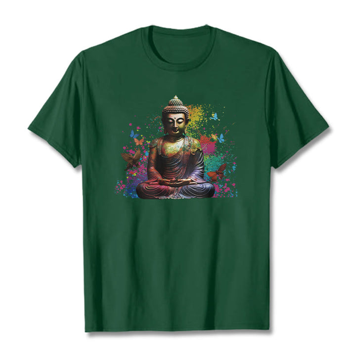 Camiseta de meditación de Buda con mariposa colorida volando Buddha Stones - Verde bosque - 2XL - image 10