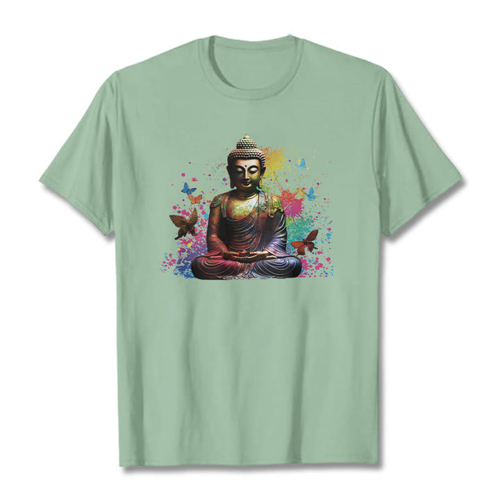 Camiseta de meditación de Buda con mariposa colorida volando Buddha Stones - Verde pálido - 2XL - image 14