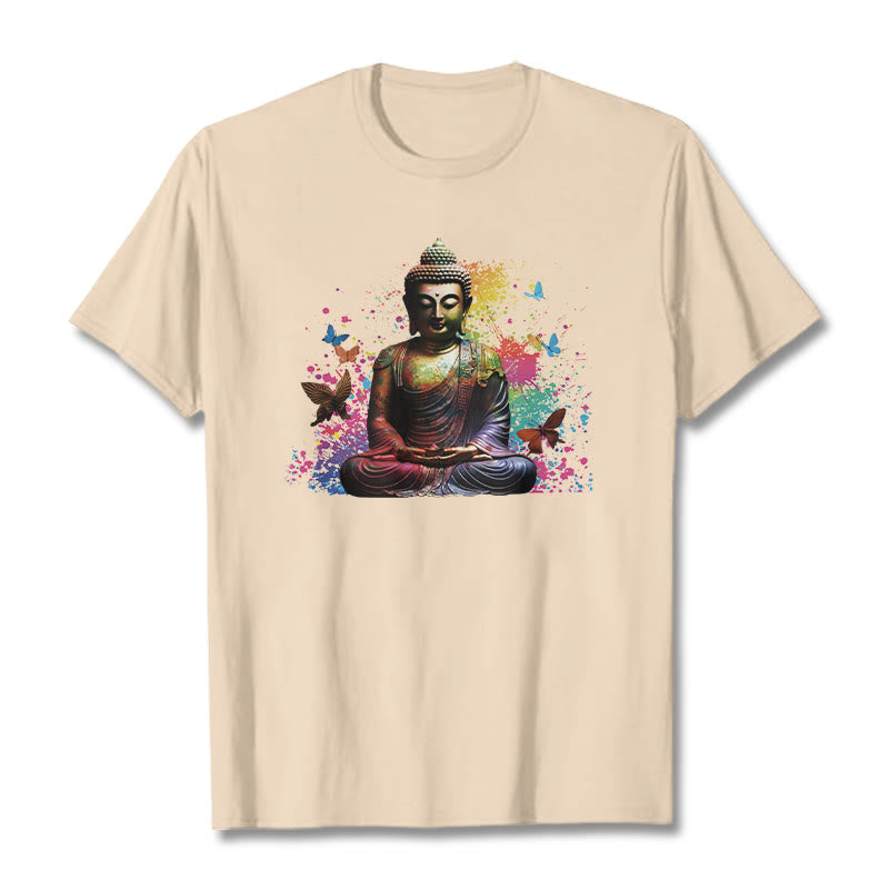 Camiseta de meditación de Buda con mariposa colorida volando Buddha Stones - Sopa de mariscos - 2XL - image 8