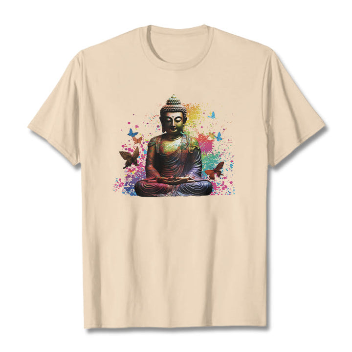 Camiseta de meditación de Buda con mariposa colorida volando Buddha Stones - Sopa de mariscos - 2XL - image 8