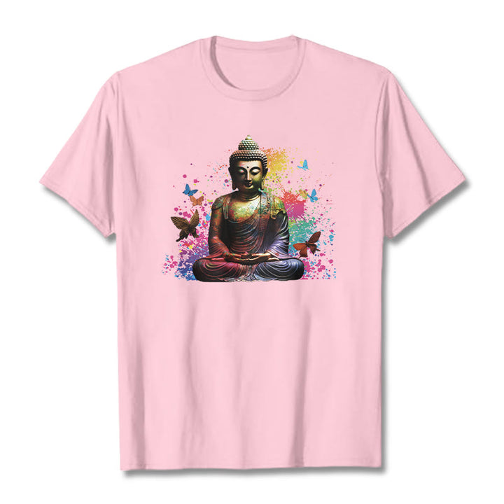 Camiseta de meditación de Buda con mariposa colorida volando Buddha Stones - Rosa claro - 2XL - image 12