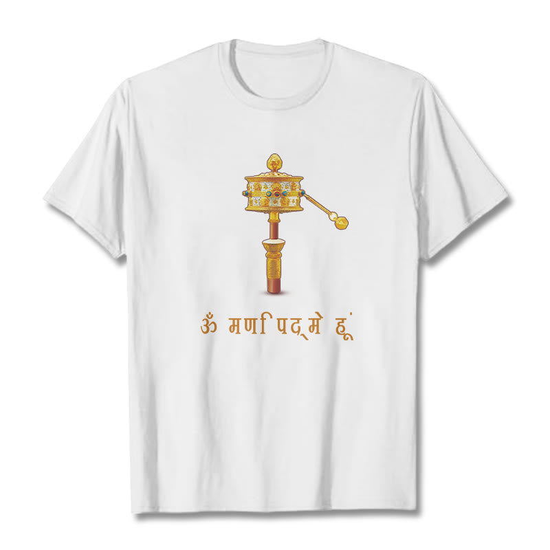 Camiseta con la rueda de oración OM NAMAH SHIVAYA en sánscrito de Buddha Stones - Blanco - 2XL - image 2