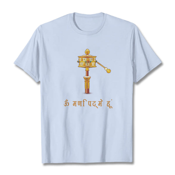 Camiseta con la rueda de oración OM NAMAH SHIVAYA en sánscrito de Buddha Stones - Cian claro - 2XL - image 19