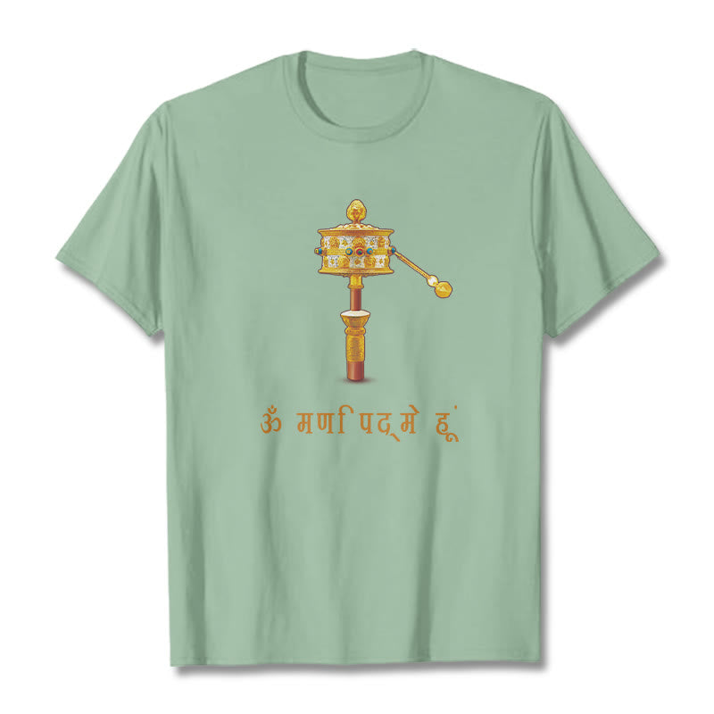 Camiseta con la rueda de oración OM NAMAH SHIVAYA en sánscrito de Buddha Stones - Verde pálido - 2XL - image 15
