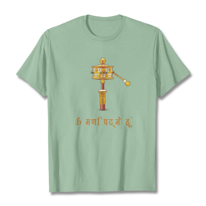 Camiseta con la rueda de oración OM NAMAH SHIVAYA en sánscrito de Buddha Stones - Verde pálido - 2XL - image 15