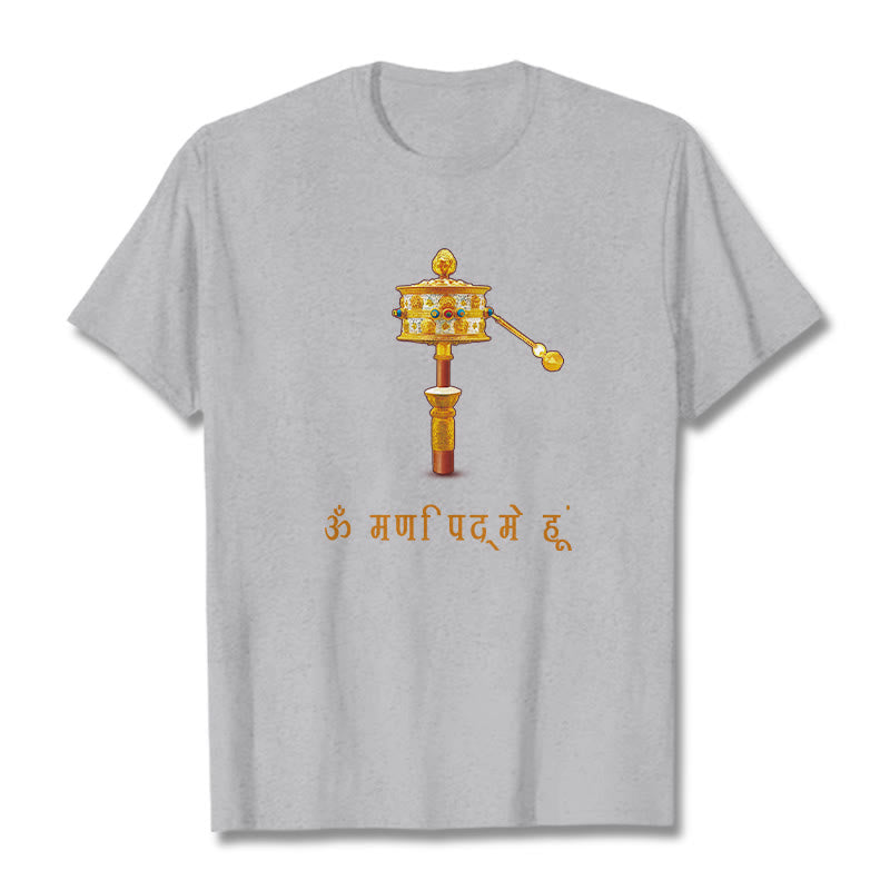 Camiseta con la rueda de oración OM NAMAH SHIVAYA en sánscrito de Buddha Stones - Gris claro - 2XL - image 1