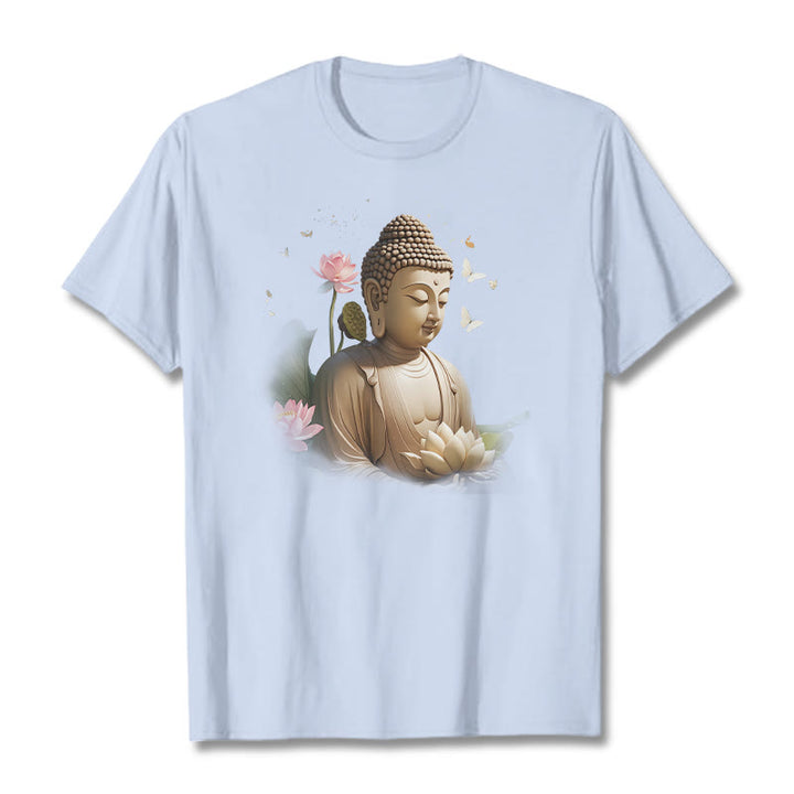 Buddha Stones Flor de Loto Mariposa Meditación Buda Camiseta - Cian claro - 2XL - image 18