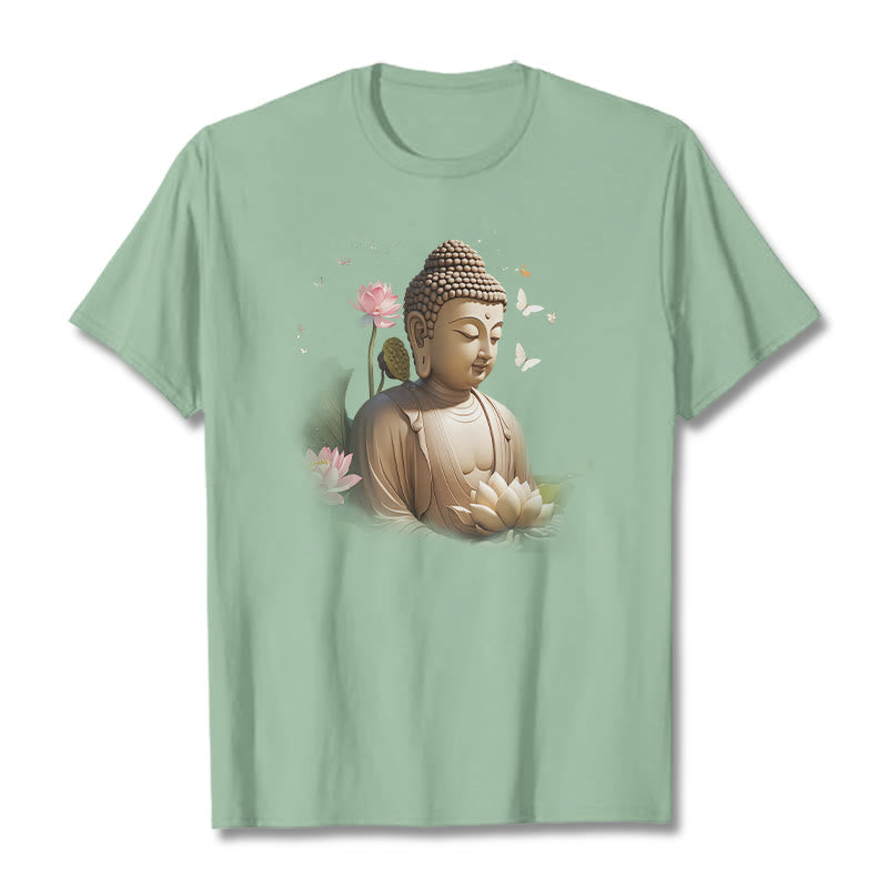Buddha Stones Flor de Loto Mariposa Meditación Buda Camiseta - Verde pálido - 2XL - image 14