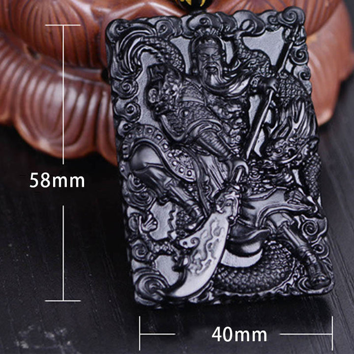 Amuleto de Black Obsidian Guan Gong grabado con fuerza colgante de collar Buddha Stones