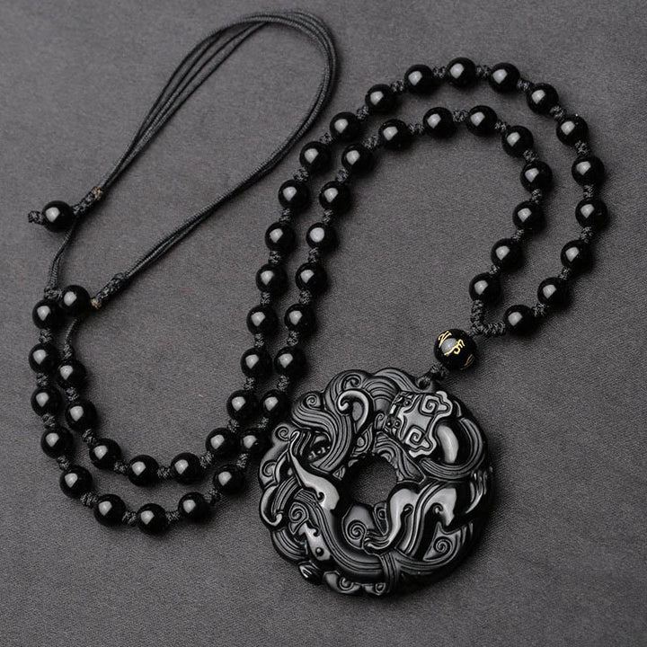 Colgante de Buddha Stones con collar de purificación de obsidiana negra natural, hebilla de paz Pixiu - image 3