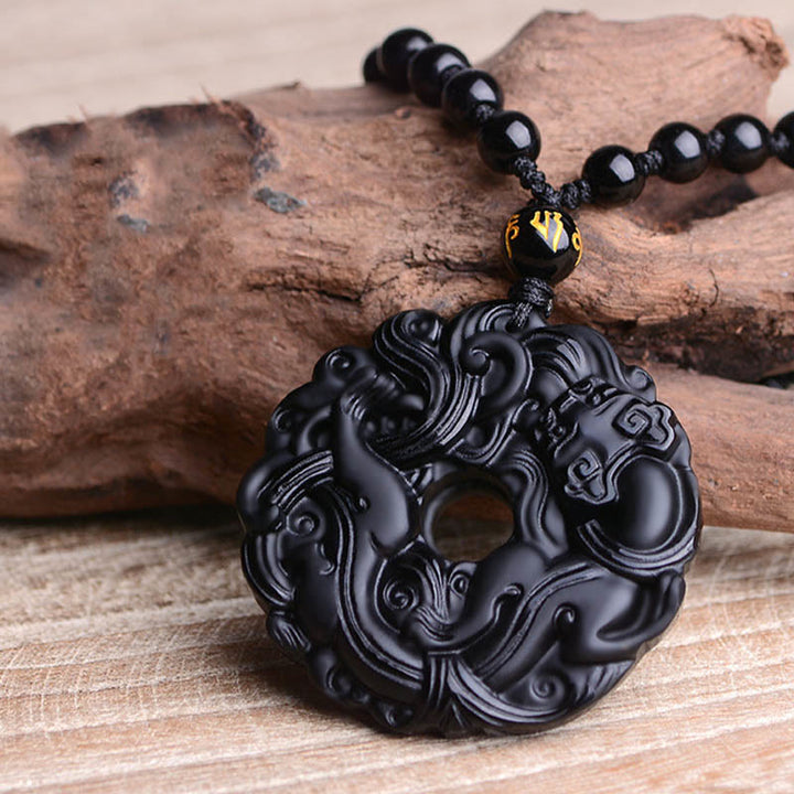 Colgante de Buddha Stones con collar de purificación de obsidiana negra natural, hebilla de paz Pixiu - image 12