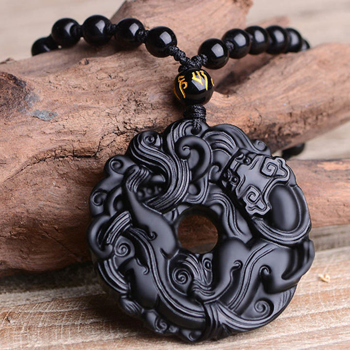 Colgante de Buddha Stones con collar de purificación de obsidiana negra natural, hebilla de paz Pixiu - image 11