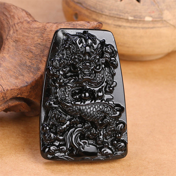 Colgante de protección con dragón tallado en obsidiana negra Buddha Stones - image 12