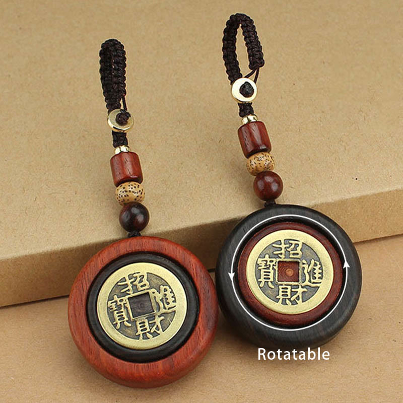 Monedas de cobre Buddha Stones, atracción de riqueza, madera de ébano, madera de sándalo rojo, llavero decorativo de la suerte