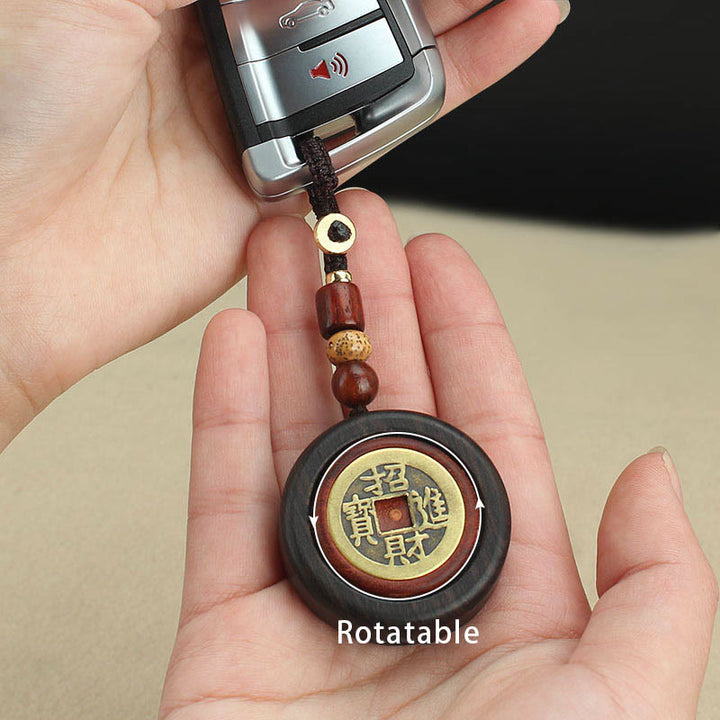 Monedas de cobre Buddha Stones, atracción de riqueza, madera de ébano, madera de sándalo rojo, llavero decorativo de la suerte