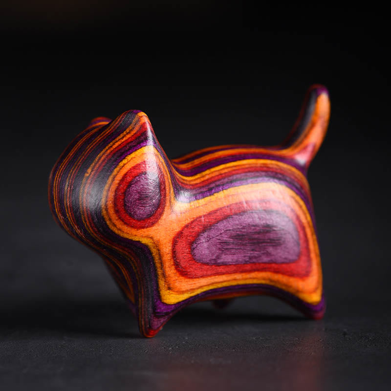 Buddha Stones Mini Gato Gatito Colorido Madera Linda Decoración para Mascotas - Gato naranja morado 4,7 x 2,2 x 3,5 cm - image 1
