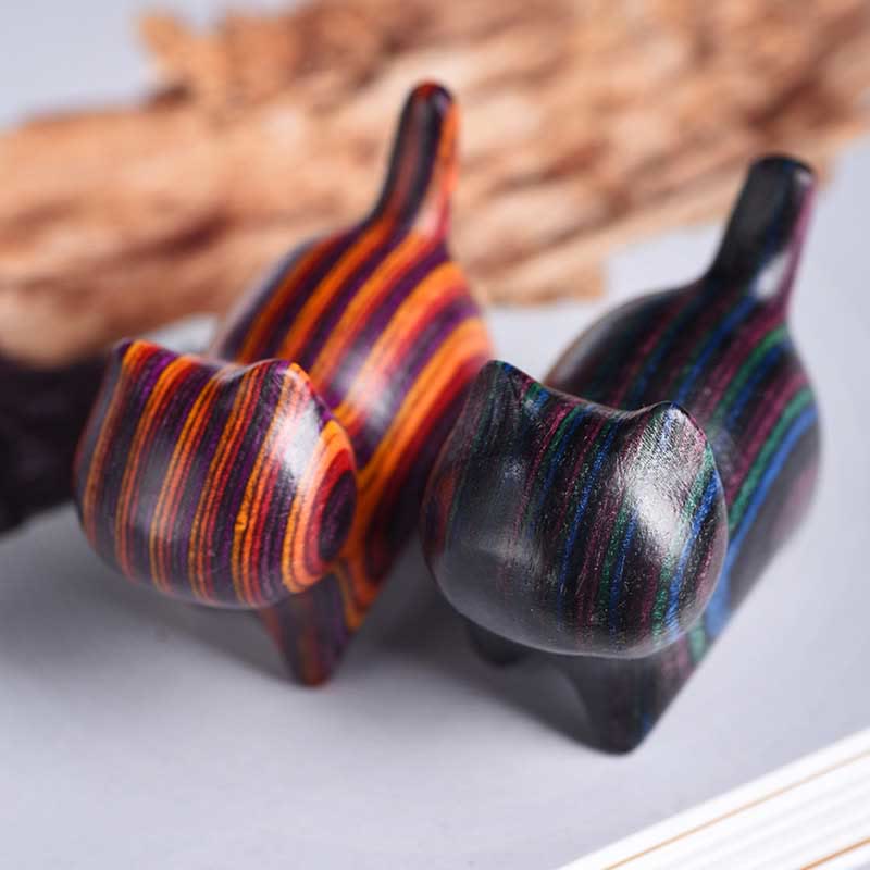 Buddha Stones Mini Gato Gatito Colorido Madera Linda Decoración para Mascotas - image 2