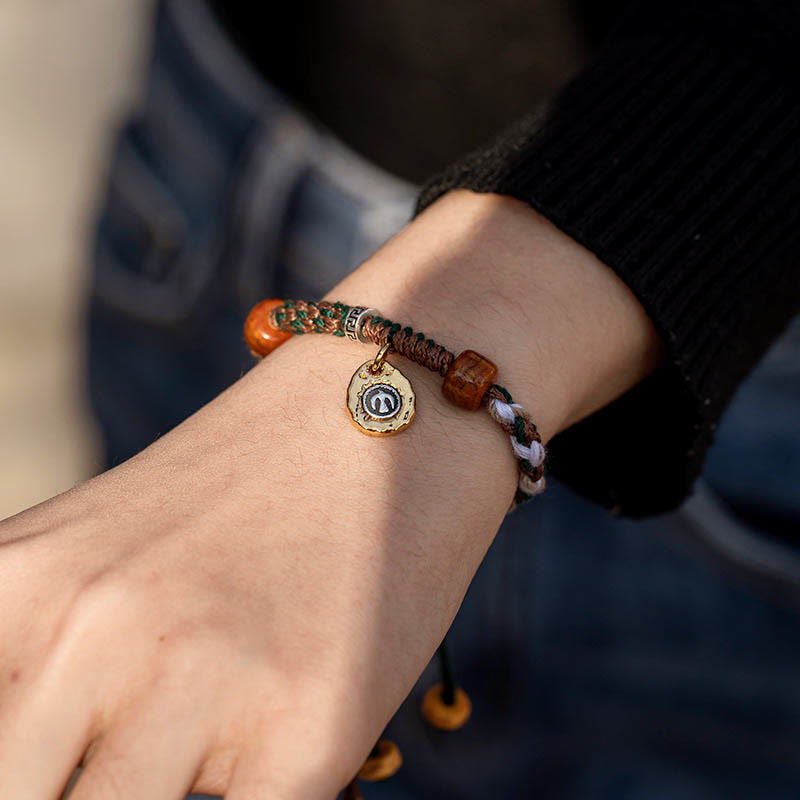 Buddha Stones Pulsera de Hueso de Camello Tibetano y Hueso de Yak con Cuerda de Suerte