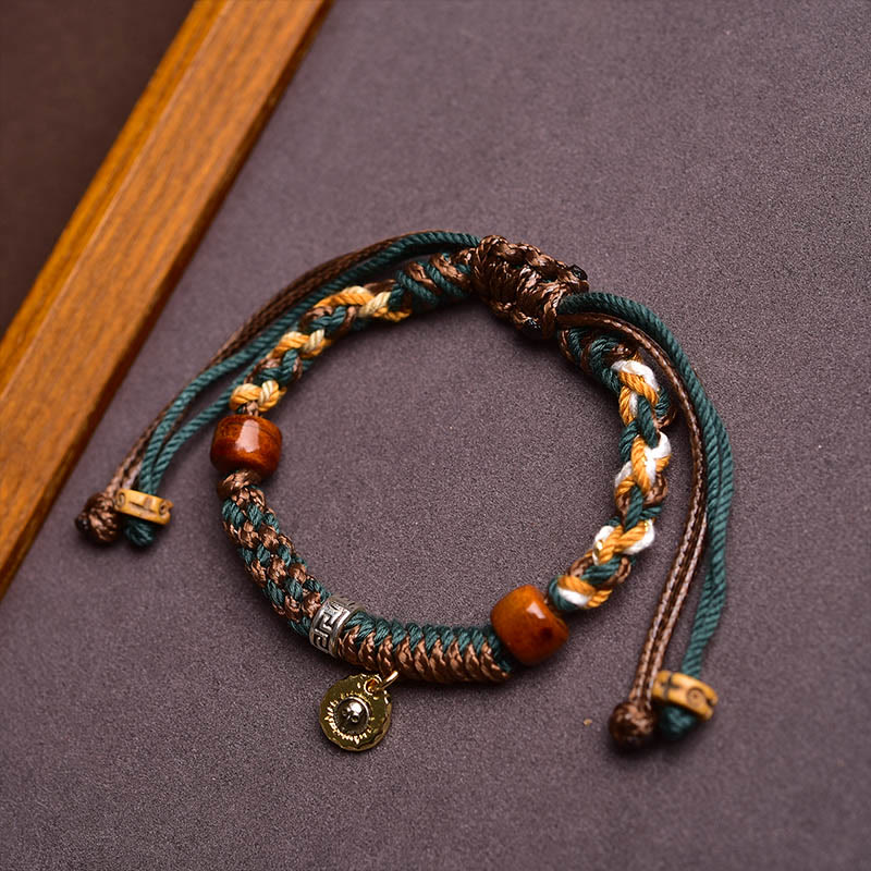 Buddha Stones Pulsera de Hueso de Camello Tibetano y Hueso de Yak con Cuerda de Suerte