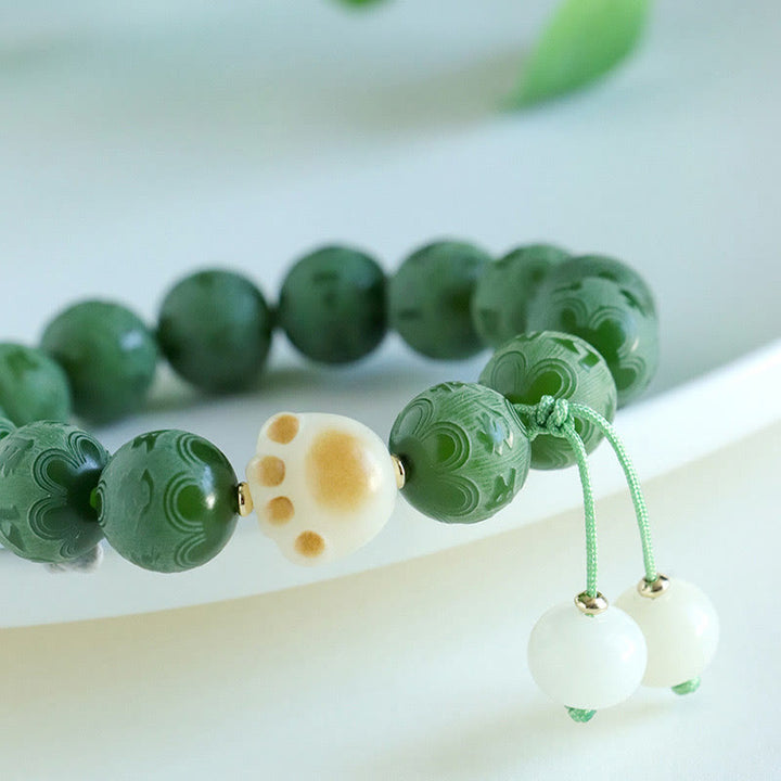 Buddha Stones Pulsera Armonía Tallada Om Mani Padme Hum de Semilla de Bodhi