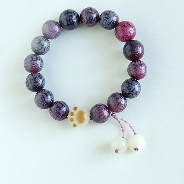 Buddha Stones Pulsera Armonía Tallada Om Mani Padme Hum de Semilla de Bodhi
