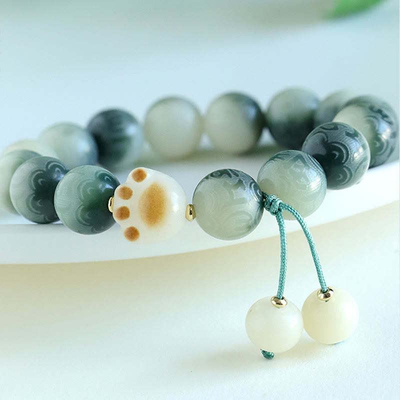 Buddha Stones Pulsera Armonía Tallada Om Mani Padme Hum de Semilla de Bodhi