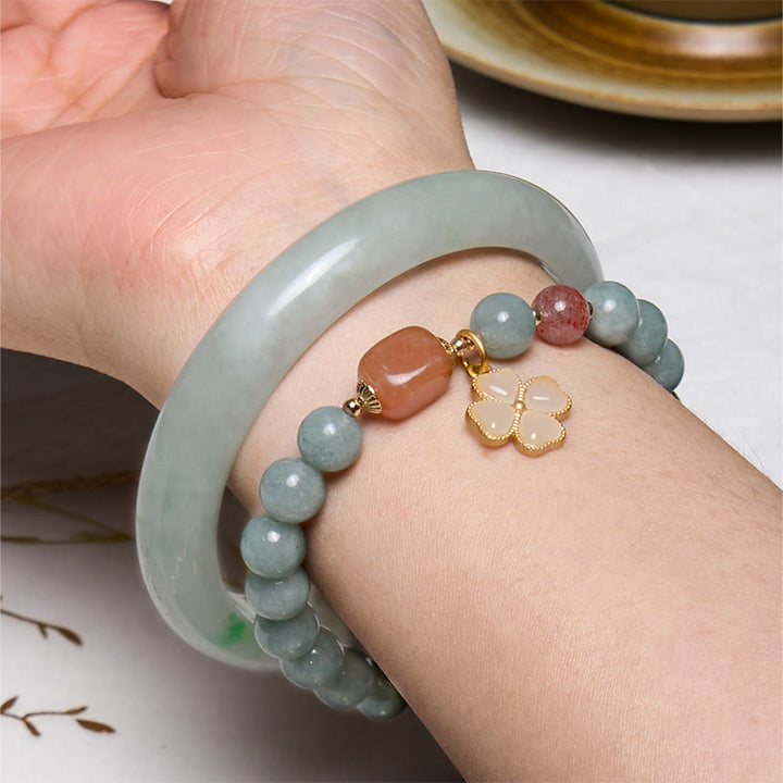 Buddha Stones Traen Buena Suerte Pulsera Brazalete de Jade Verde Paquete