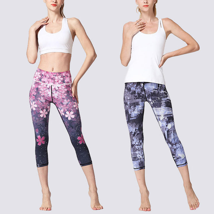 Leggings deportivos estampados de líneas de Sakura con flores de cerezo de Buddha Stones, pantalones tipo capri de yoga para mujer - image 13