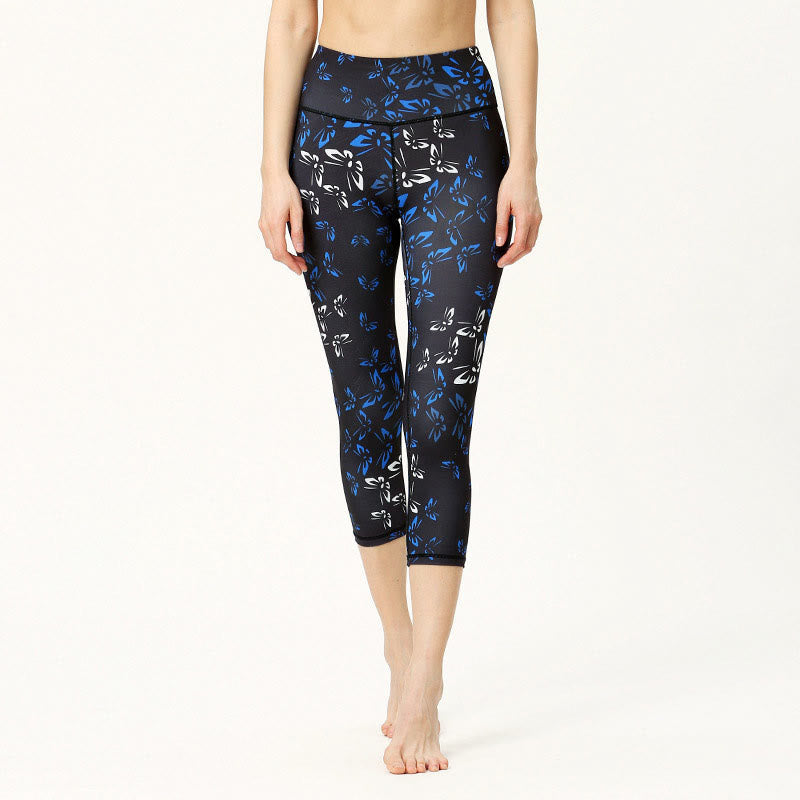 Buddha Stones Leggings de Yoga Recortados con Estampado de Hojas y Mariposas para Mujeres - Negro - US8-10, UK/AU12-14, EU40-42 (XL) - image 4